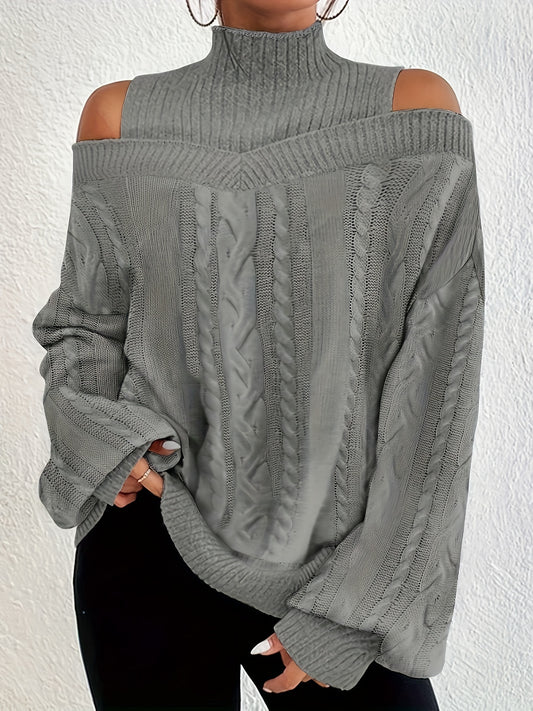  Sweater Women's Cable Cut Out Lantern Sleeve Jumper