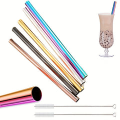 304 Stainless Steel Milk Tea Straw Set 12mm Straight Reusable Durable
