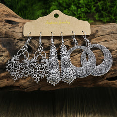 Retro Style Antique Silver 3 Pairs Earrings Set