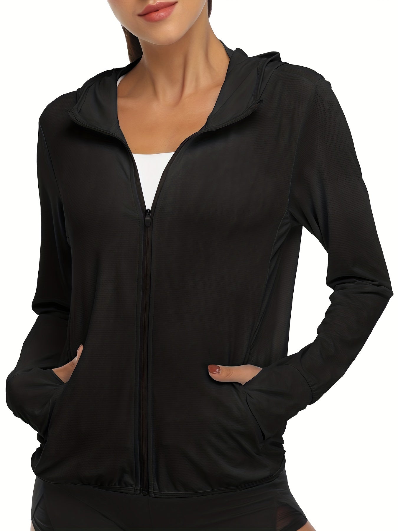Women's Sun Protection Jacket Zip Hooded UV Sun Jacket