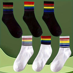 Rainbow Striped Socks Women's Mid Tube Stockings
