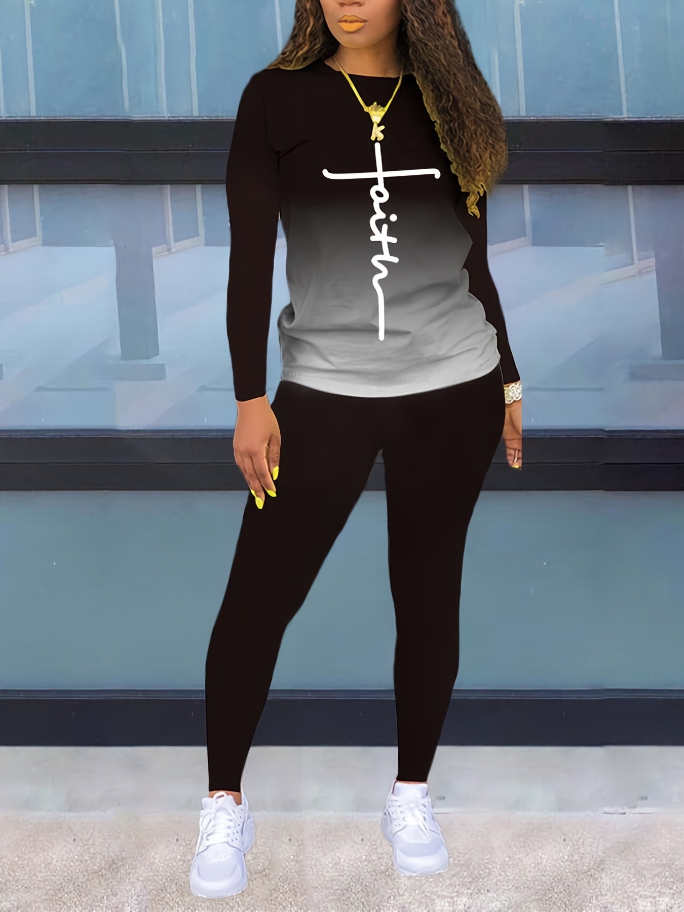 Gradient Long Sleeve T shirt & Skinny Pants Set