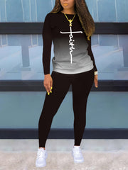 Gradient Long Sleeve T shirt & Skinny Pants Set