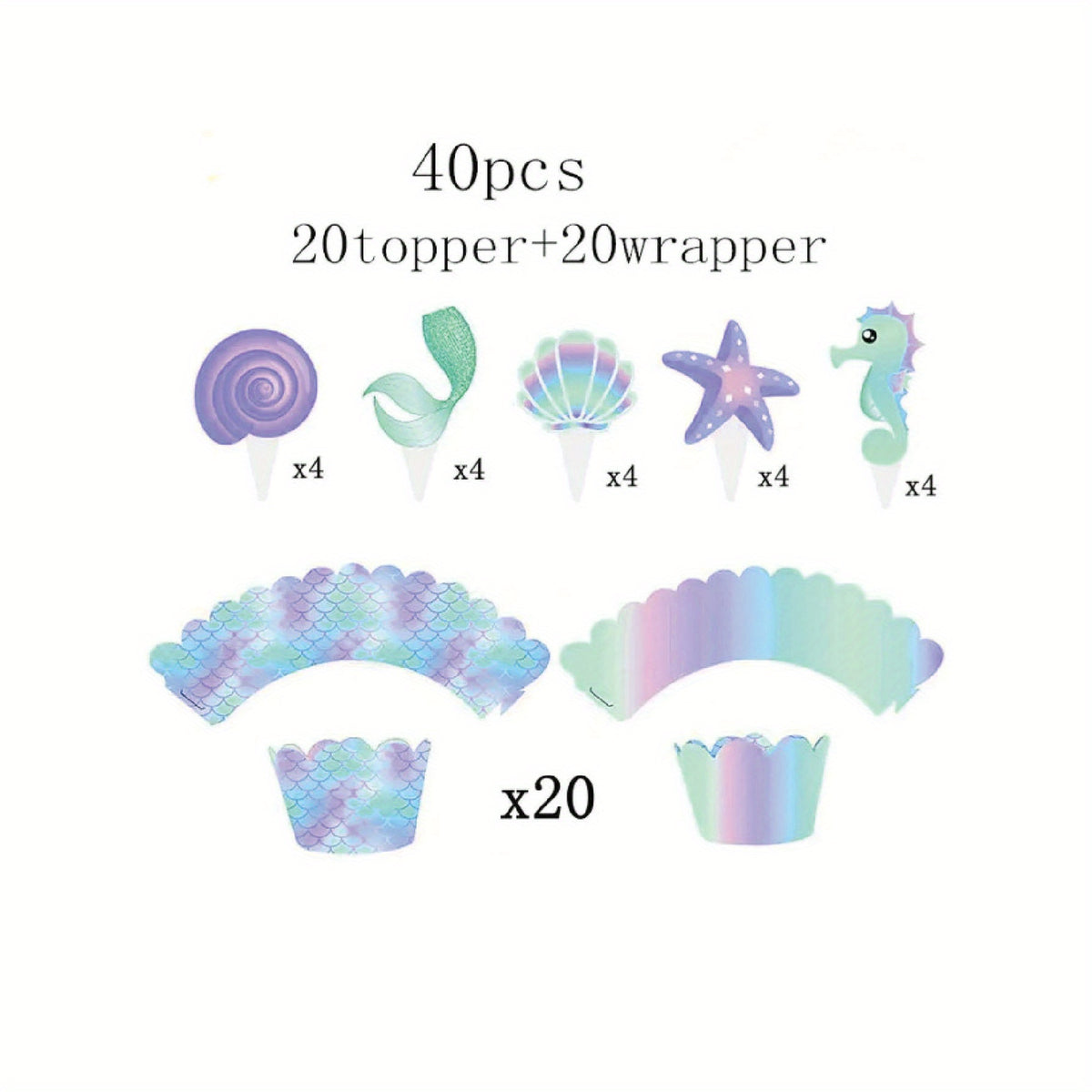 Mermaid Themed Party Set - 40 Pieces Cake Insert & Border