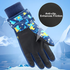 Kids Winter Skiing Gloves - Cartoon Warm Gloves for 4-13 Year Olds