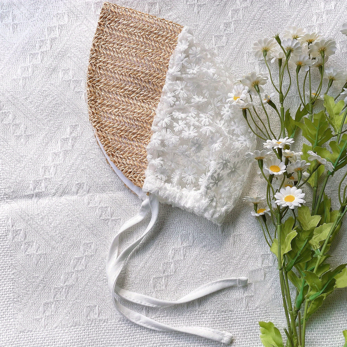 Flower Mesh Stitching Straw Cap Sun Protection Breathable Outdoor Traveling Cap