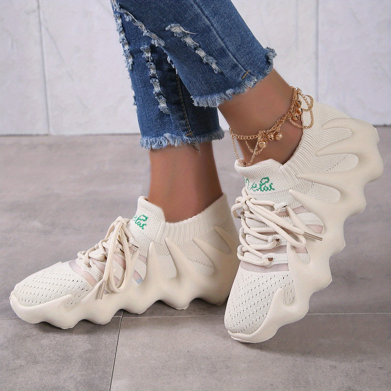 Women's Plaid Pattern Sneakers Low Lace Up Mesh Shoes
