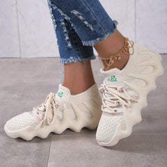 Women's Plaid Pattern Sneakers Low Lace Up Mesh Shoes