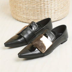 Metallic Decor Flats Women's Pointed Toe Slip On Faux Leather Shoes