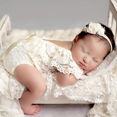 2pcs Baby Hollow Bow Red Lace Photography Clothing Set