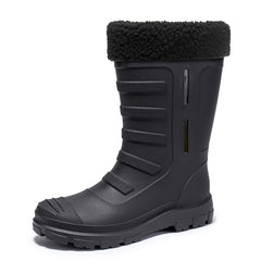 Women's Plush Mid Calf Rain Boots Waterproof Round Toe Shoes