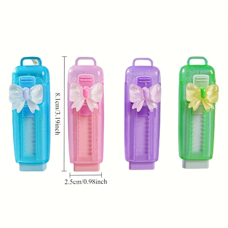 4pcs Push Pull Erasers with Pastel Bow - Non Toxic Rubber & ABS Construction