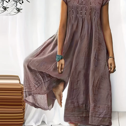 Solid Wide Leg Short Sleeve Jumpsuit Stitching Casual for Spring & Summer