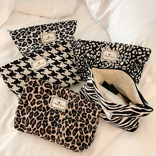 Leopard Print Makeup Bag Portable Travel Clutch Cosmetics Toiletries Washable
