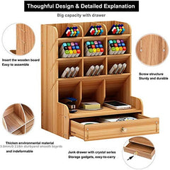 Wooden Desk Organizer With Drawer Cherry Finish