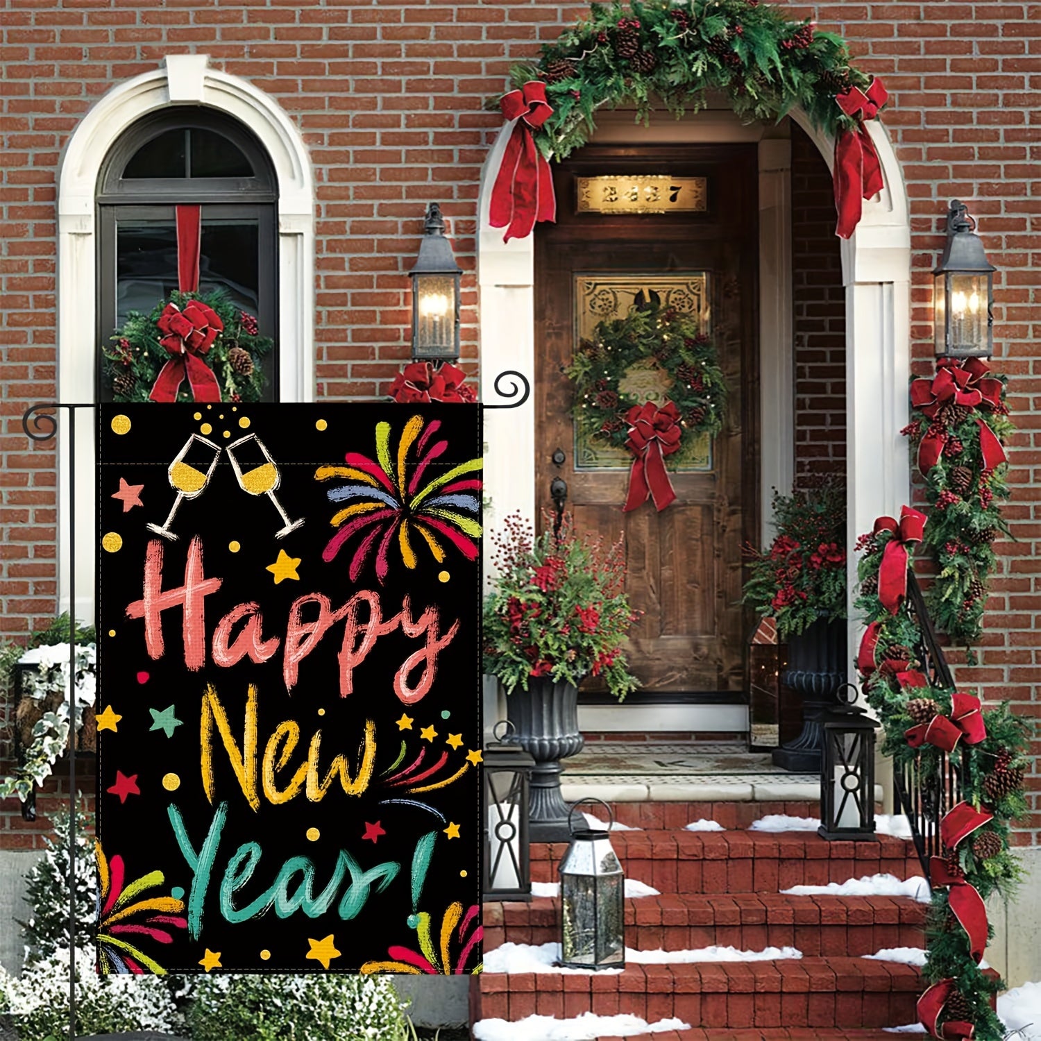 Happy Year Garden Flag 30 48x45 72 Cm Double Sided Rustic Winter Holiday Decor