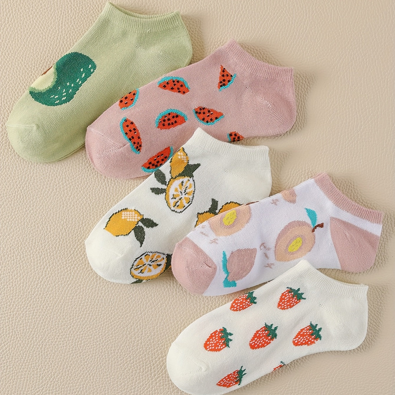 5 Pairs Fruit Pattern Ankle Socks Breathable Women's Stockings