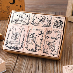 6pcs Wooden Seals Rose Prince DIY Decorative Printing Set