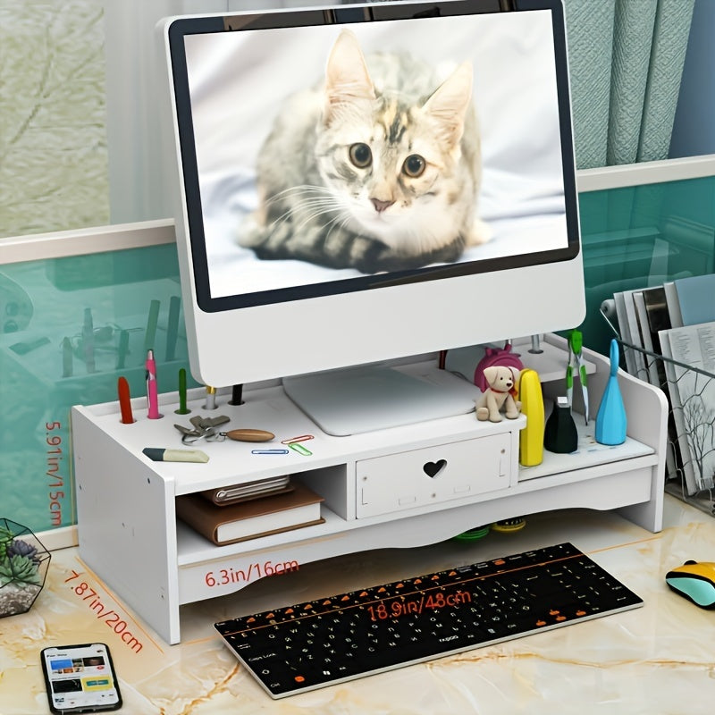 Desktop Monitor Stand with Drawer Storage Rack