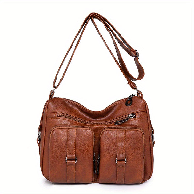 Vintage PU Leather Crossbody Bag Pockets Shoulder Bag for Women
