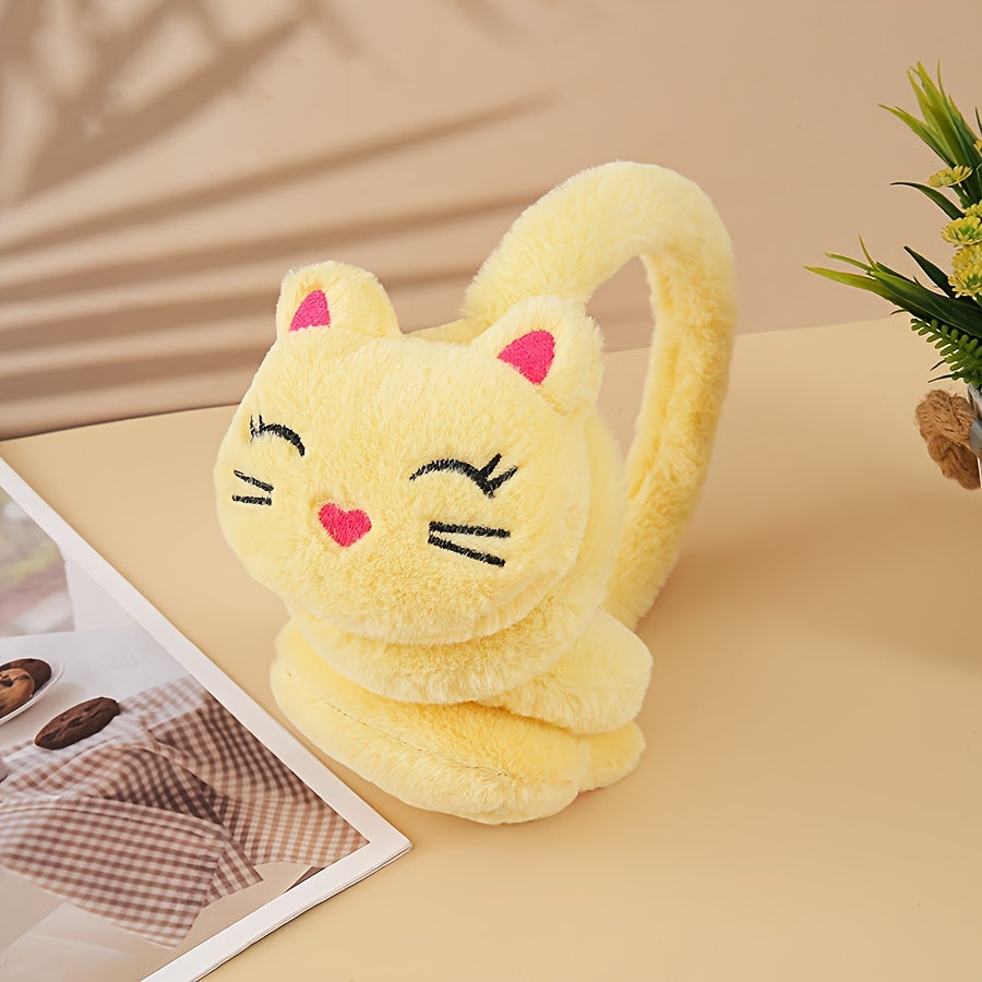 Women's Plush Ear Warmer Soft Beige Gray Cat Ear Covers Winter Hats