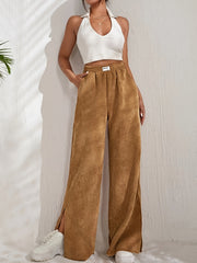  Solid Corduroy High Rise Wide Leg Trousers