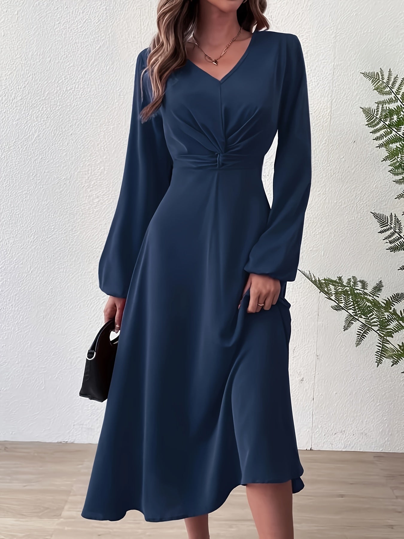  Lantern Sleeve Twist Front Dress