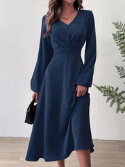  Lantern Sleeve Twist Front Dress