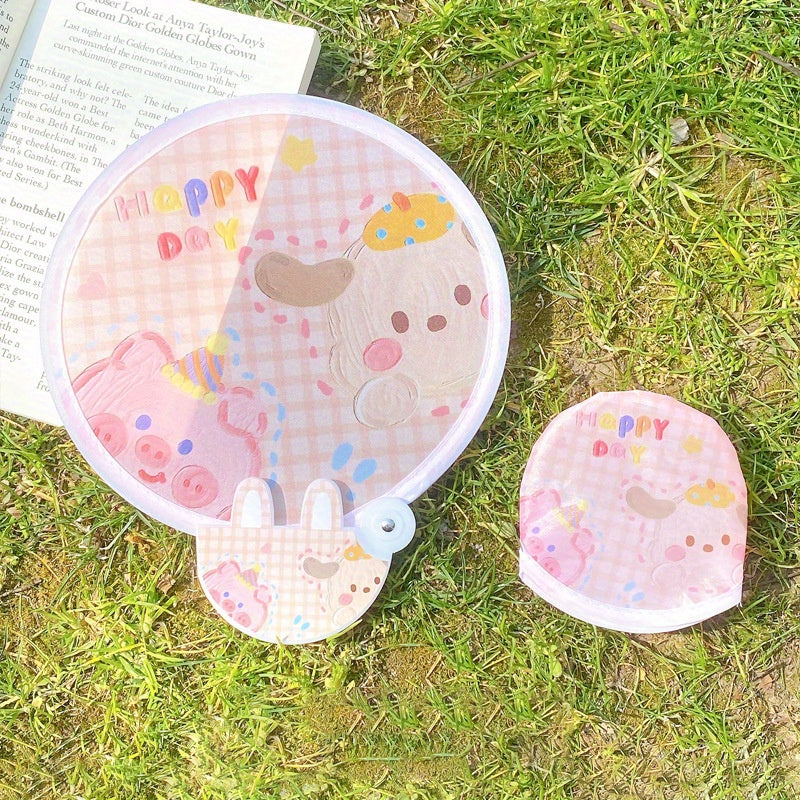 1pc Folding Fan Cartoon Pattern Small Fan Mini Cloth Surface Pocket Fan Portable