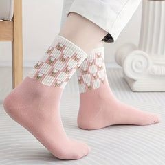5 Pairs Floral & Plaid Print Socks Women's Stockings