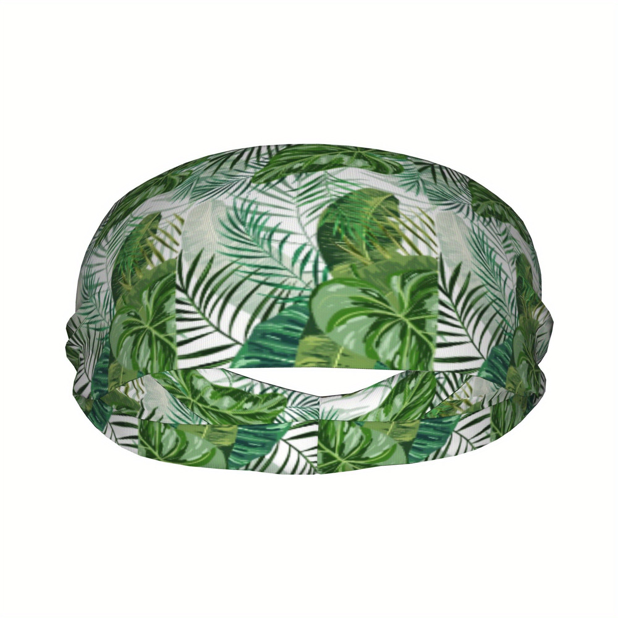 Tropical Leaf Sports Headband Sweat Wicking Stretchy Polyester Green