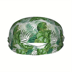 Tropical Leaf Sports Headband Sweat Wicking Stretchy Polyester Green
