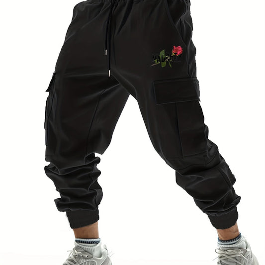 Rose Pattern Cargo Pants Men's Joggers for Spring Summer