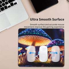 Mushroom Pattern Square Mouse Pad 20x24cm for Games Home Office Rubber Border