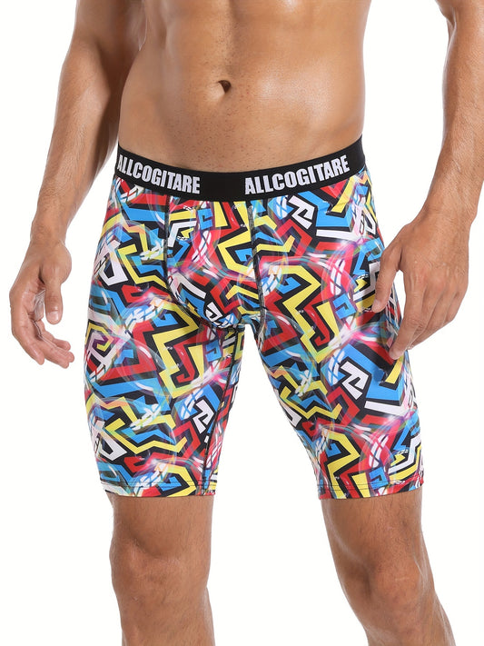 Men's Swim Boxers Geometric Print Hawaii Style Swimsuit Shorts