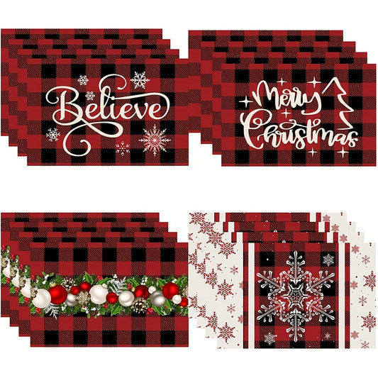 4pcs Christmas Placemats Red Plaid Decorative Table Pad Xmas Decor Vintage Mat