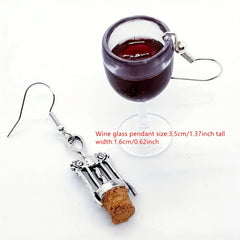 Funny Wine Glass & Bottle Opener Earrings - Holiday Gift