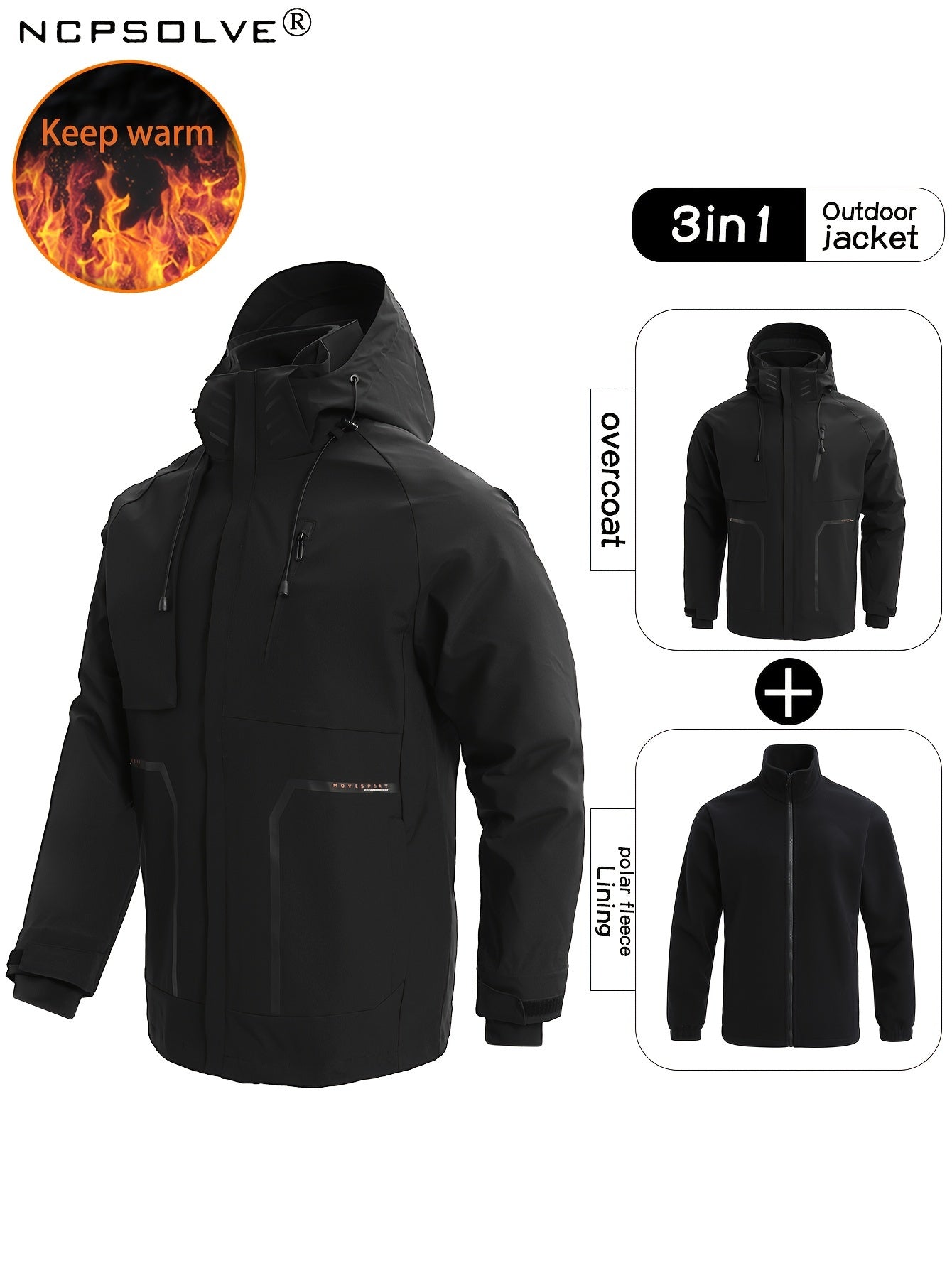 Men's 3-in-1 Outdoor Jacket Hooded Windbreaker