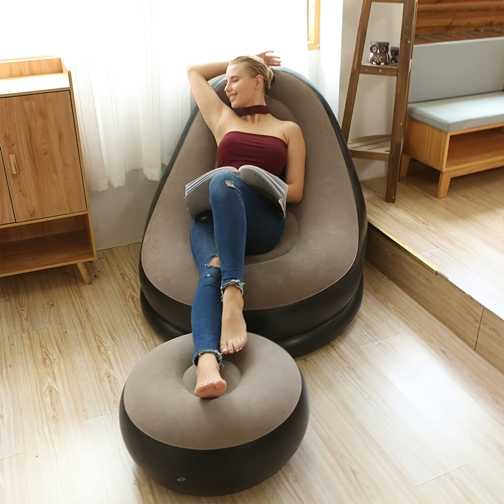 Brown Inflatable Sofa with Footstool for Living Room