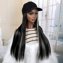 Synthetic Long Straight Baseball Cap with Highlight Hair Extensions