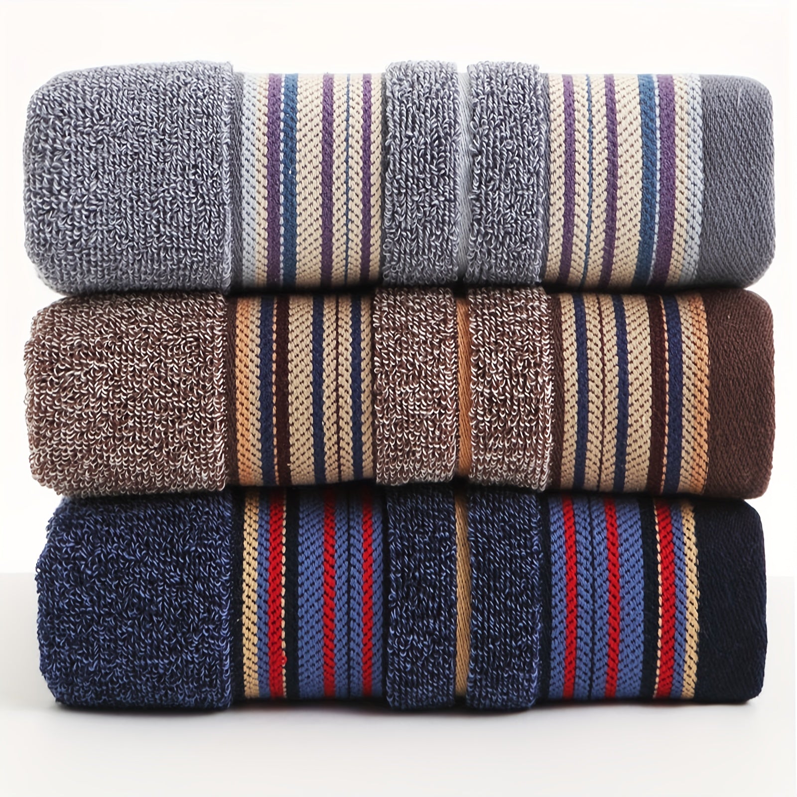3pcs Striped Hand Towels Set Cotton Face Towel Ultra Soft And Highly Absorbent