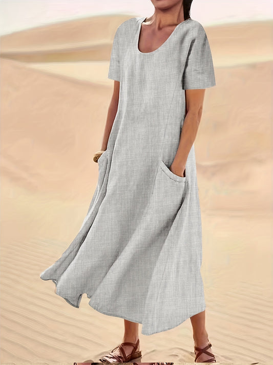  Short Sleeve A-line Dress With Pockets