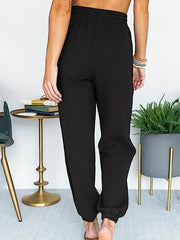  Solid Drawstring Elastic Stretch Pants