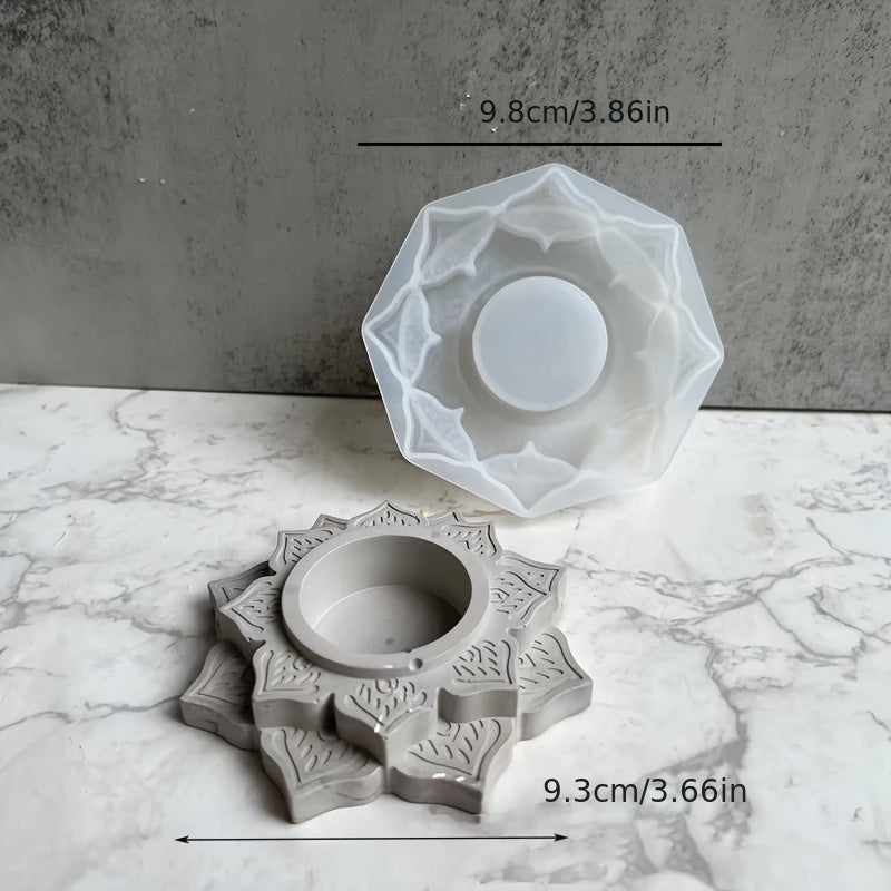 Concrete Candle Jar Silicone Mould Round Lotus Candle Holder Cement Plaster Mold
