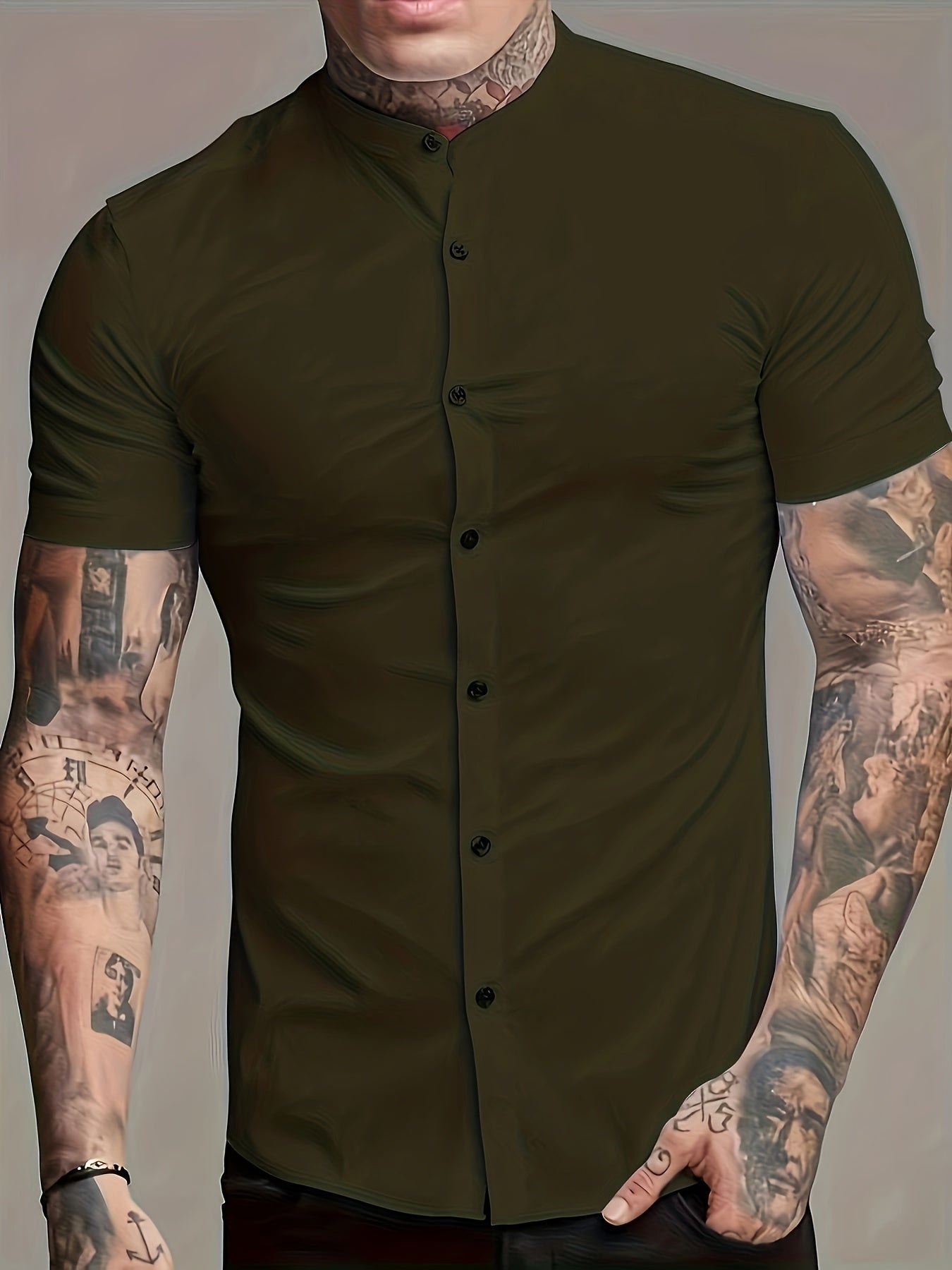 Solid Men's Casual Short Sleeve Shirt Summer Tops