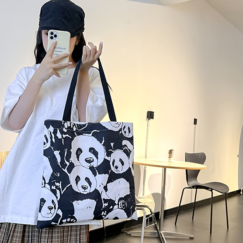 Panda Printed Tote Bag Cartoon Animal Shoulder Bag Large Capacity Storage