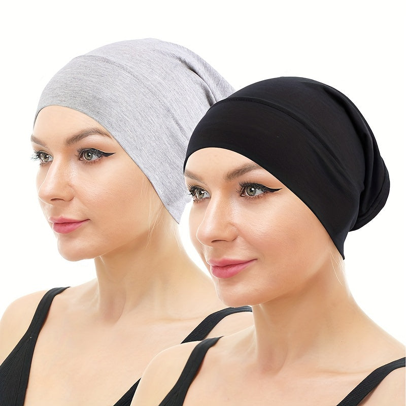 2pcs Soft Elastic Inner Cap Lightweight Head Wrap Soft Underscarf Beanie Cap