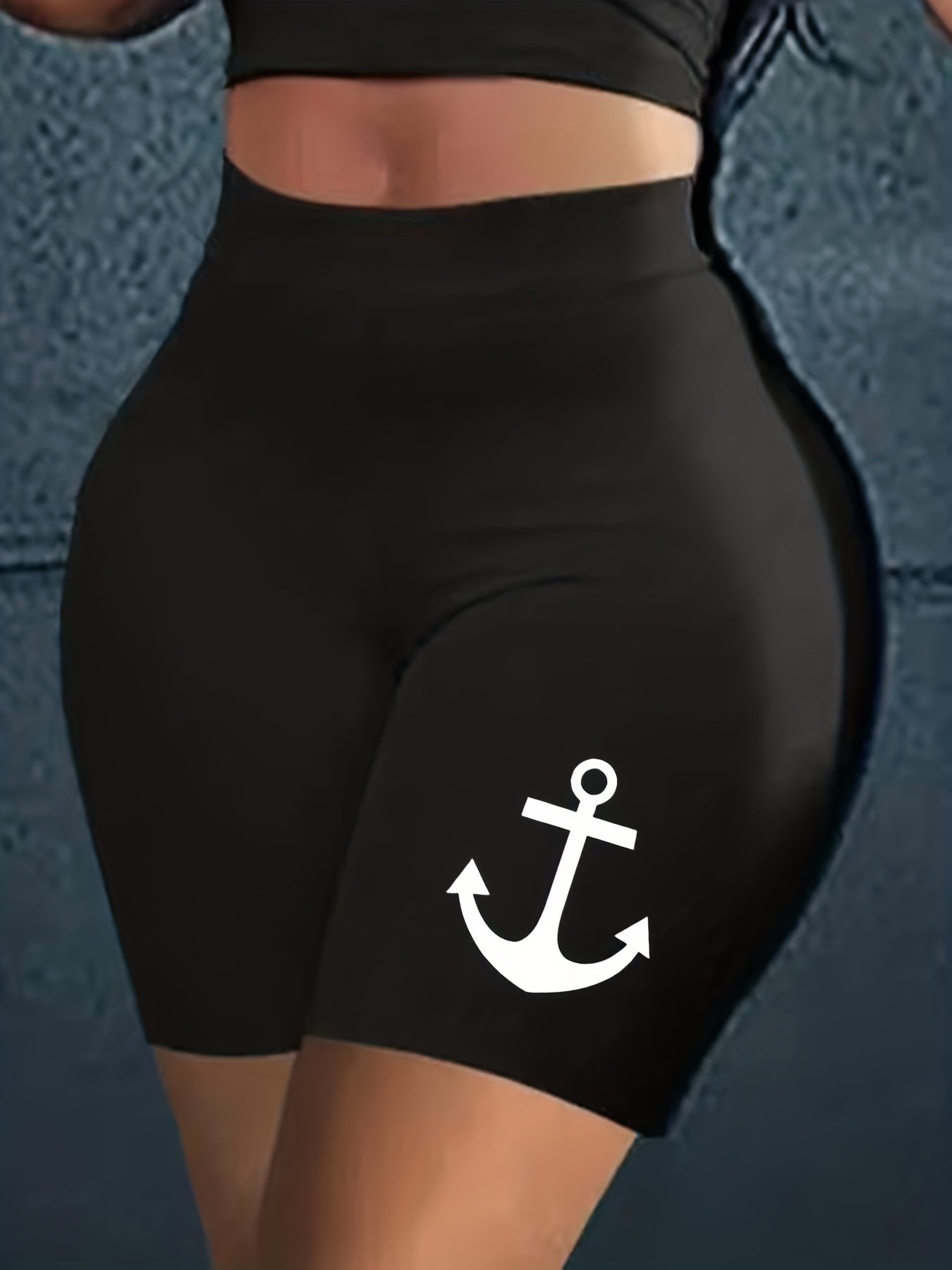 Plus Anchor Print High Rise Skinny Shorts