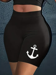 Plus Anchor Print High Rise Skinny Shorts