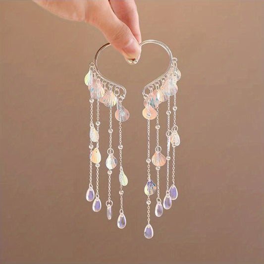 2pcs Colorful Tassel Fairy Earrings Faux Pearl Chinese Style Girls